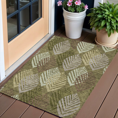 Tapis extérieur lavable floral vert artichaut 3 pi x 5 pi vert olive et gris