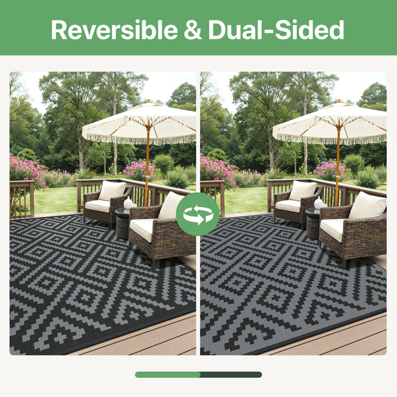 Shimeek Outdoor Mat for Patio Clearance, Waterproof Reversible Plastic Camping Rugs,Black & Gray, Rectangle 5' x 8'