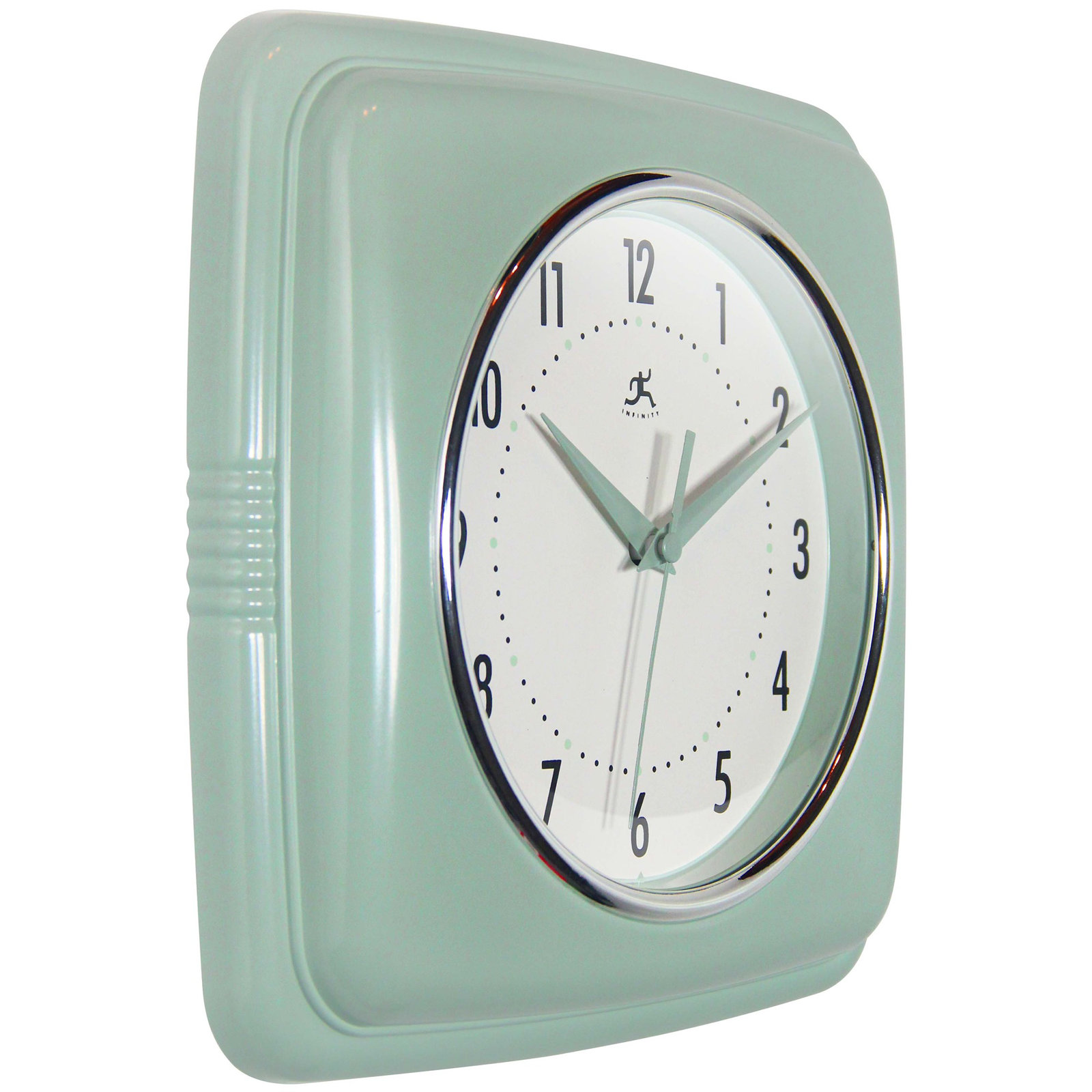 Orrwell Square Plastic Wall Clock 9.25 Inches, Sage Green/Off-White