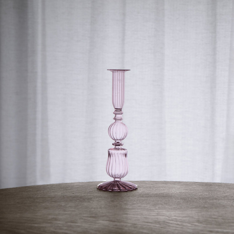 Glass Candlestick, Light Pink
