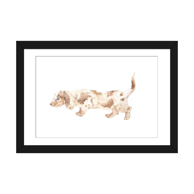 « long-cheveu teckel », impression sur toile, H 16 po x l 24 po x P 1 po, Papier d'art encadré noir, Blanc