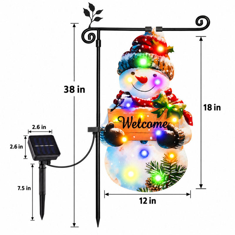 Drapeau de jardin de Noël lumineux solaire bonhomme de neige 12 po x 18 po