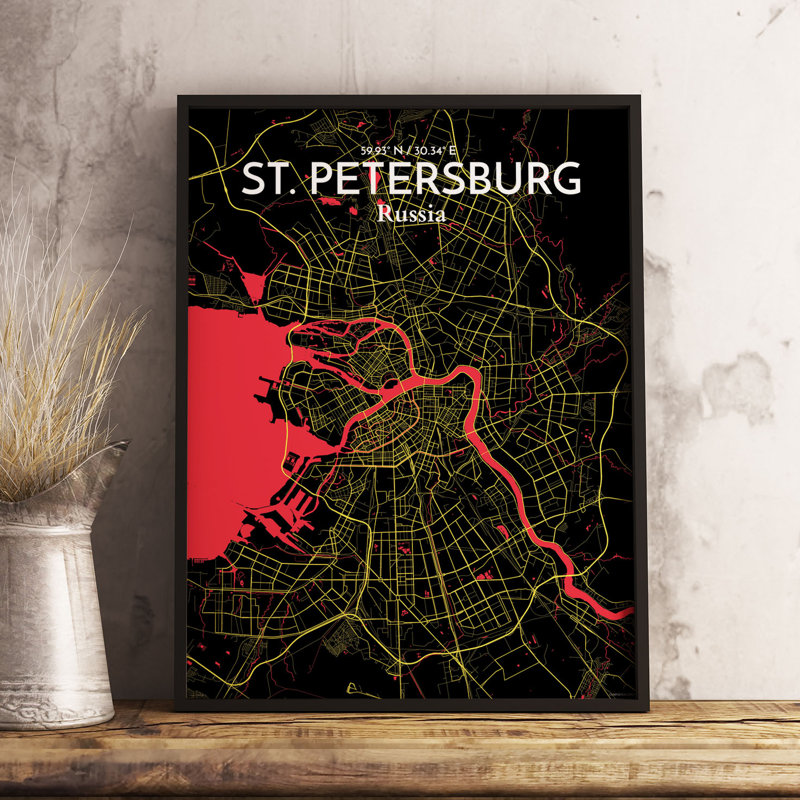 St. Petersburg City Map - No Frame Print, 70cm H x 50cm W x 0.13cm D