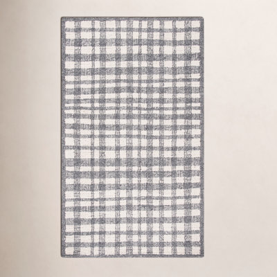 Ivory Black Hand-Tufted Plaid Rug