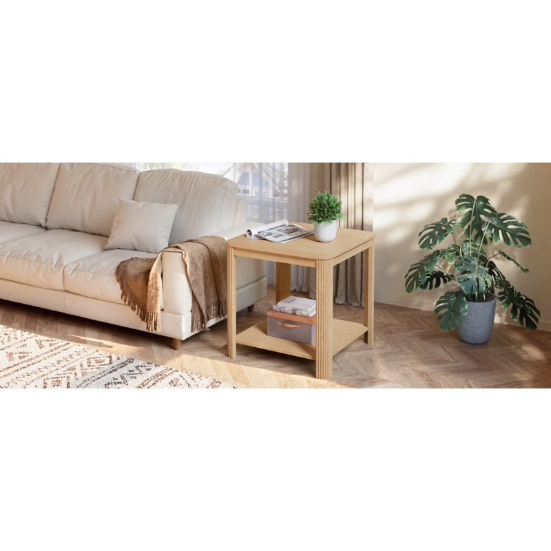 Ensemble de 2 tables de bout arrondies de coin avec table de chevet carrée de 22,1 po avec pieds à vagues verticales, table d'appoint Boho à 2 niveaux pour le salon, la chambre à coucher et le bureau personnel (chêne)