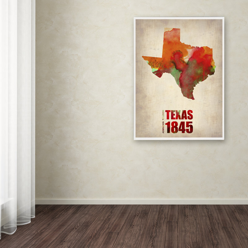 « texas aquarelle map », impression sur toile tendue, H 19 po x l 14 po x P 2 po