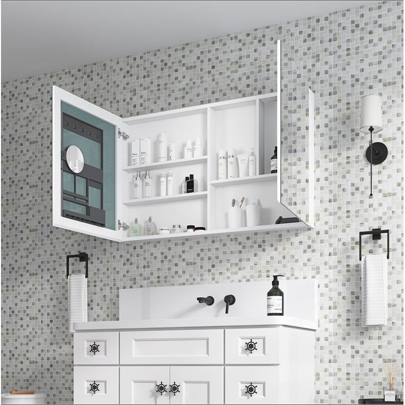 Armoire à pharmacie avec miroir pour salle de bain, miroir de salle de bain mural avec rangement, tablettes réglables, cadre en aluminium