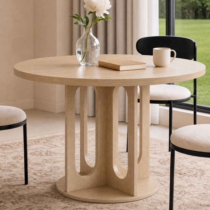 Table de salle à manger ronde de 47 pouces avec base à piédestal, table de petit-déjeuner circulaire pouvant accueillir de 4 à 6 personnes, table intérieure polyvalente pour la cuisine, la salle à manger et le salon, naturel