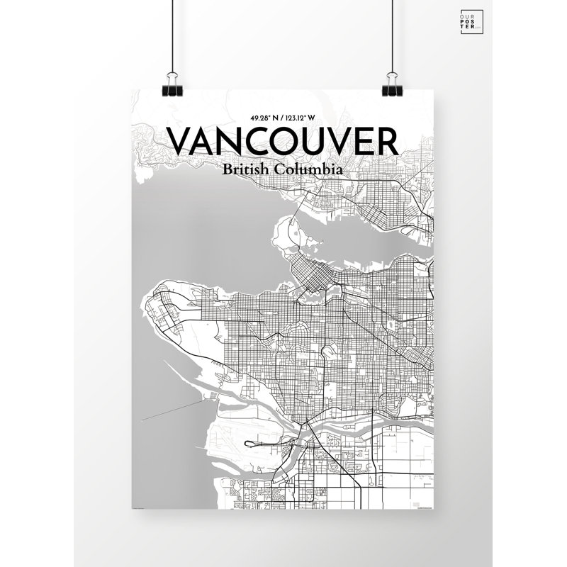 « vancouver city map », reproduction d’impression sur affiche grise, H 36 po x l 24 po
