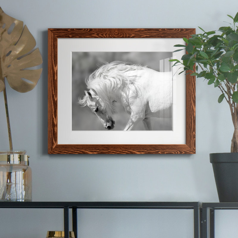 " White Stallion ", 24" H x 18" W x 1.5" D, Maple Framed Paper