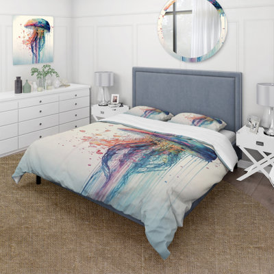 Animals Comforter Set 4 Pcs - Colorful Deepsea Jellyfish IV Bedding And Throw Pillow Set