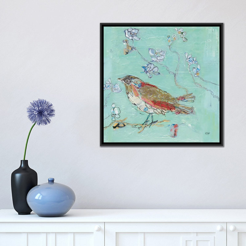 «Aqua Bird» par Kellie Day - estampe numérique sur toile tendue avec châssis, H 18 po x l 18 po x P 1,5 po, Pas de tapis