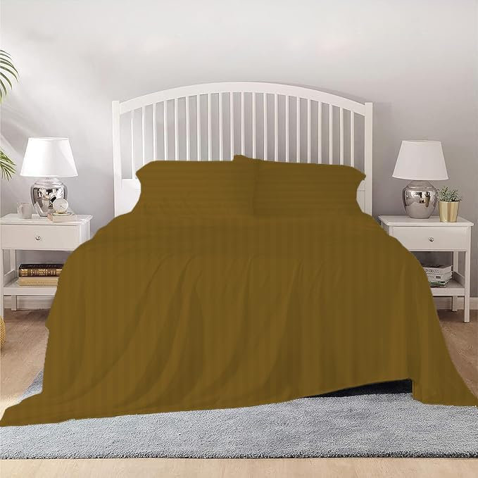 100% Egyptian Cotton Full XL Size Sheet Set 1000 Thread Count Luxury Ultra Soft Bed Sheets Fits Mattress Upto 18" Inch Deep Pocket, Full XL Size - Taupe Stripe