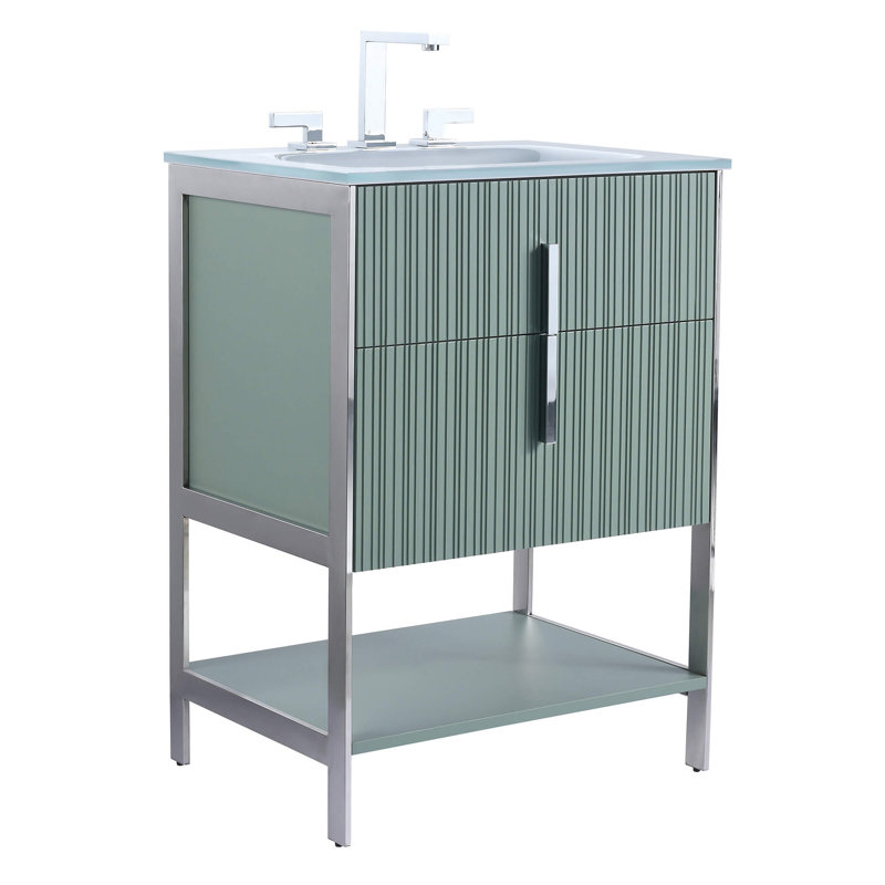 Mirutil Single Bathroom Vanity with Top, Chrome, Mint Green