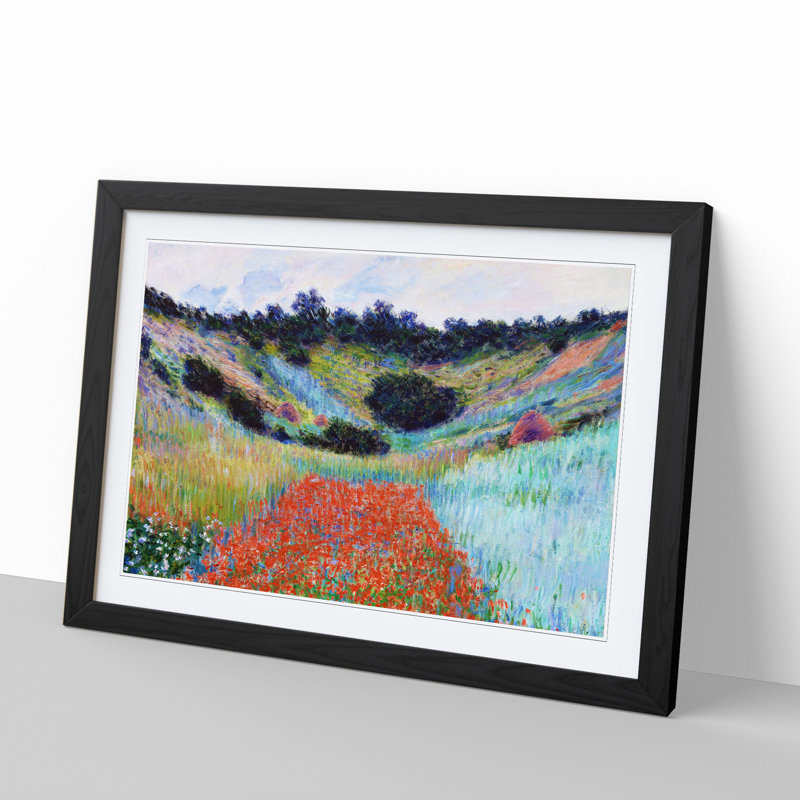 Poppy Field in a Valley by Claude Monet - Picture Frame Painting, Black Framed, 48cm H x 65cm W x 2cm D