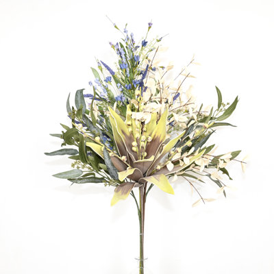 36" Artificial Dried-Style King Protea Lavender Berry Floral Arrangement For Vase Filler, Farmhouse Greenery Foliage Branch Sprays Long Stem Flower Bulk Bouquet For Wedding Party Home Office Table Centerpiece Shelf Decorations