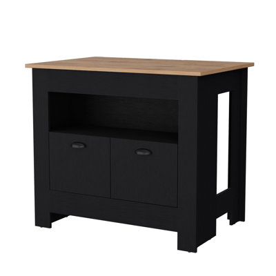 Black Kitchen Island With Plenty Of Room - 2 Doors & 3 Shelves 2-door For A Practical