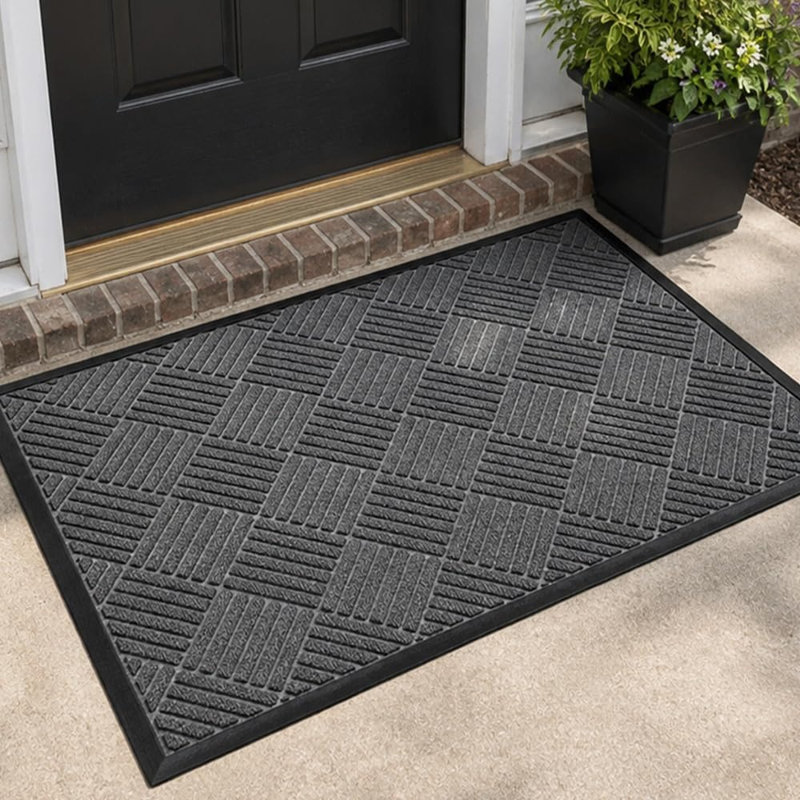 Gray Diamond Pattern Entrance Door Mat for Indoor and Outdoor Use