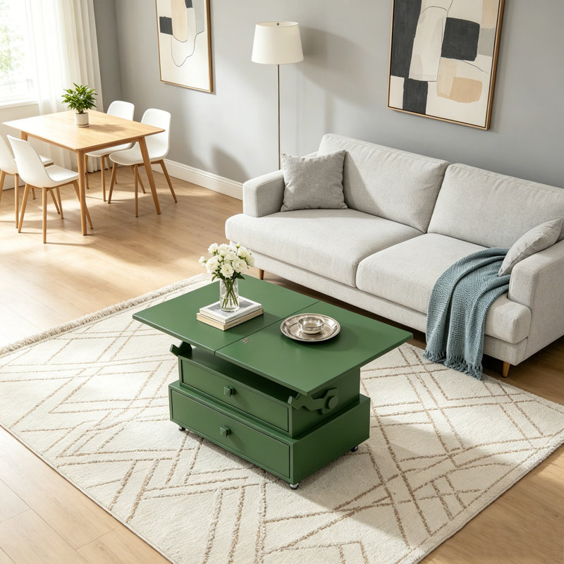 Table de bout roulante à hauteur ajustable ultrabrillante avec station de charge et plateau rabattable, Green
