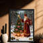 Art mural rétro noir avec père Noël et arbre de Noël, impressions de style rétro-443040605