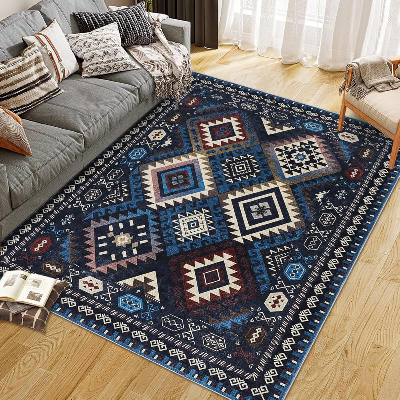 Lavable, tapis moderne, style géométrique, style bohémien, rustique, géométrique, facile à nettoyer., Rectangle 8 pi x 10 pi