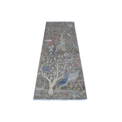 Tapis de couloir oriental en laine noué à la main gris 2 pi 6 po x 6 pi 2 po - MOA10289583
