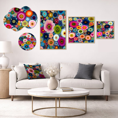 «Vibrant Flower Wall Horizon - Décoration murale abstraite surdimensionnée, ensemble de 5 toiles encadrées et en métal (100 po x 40 po)