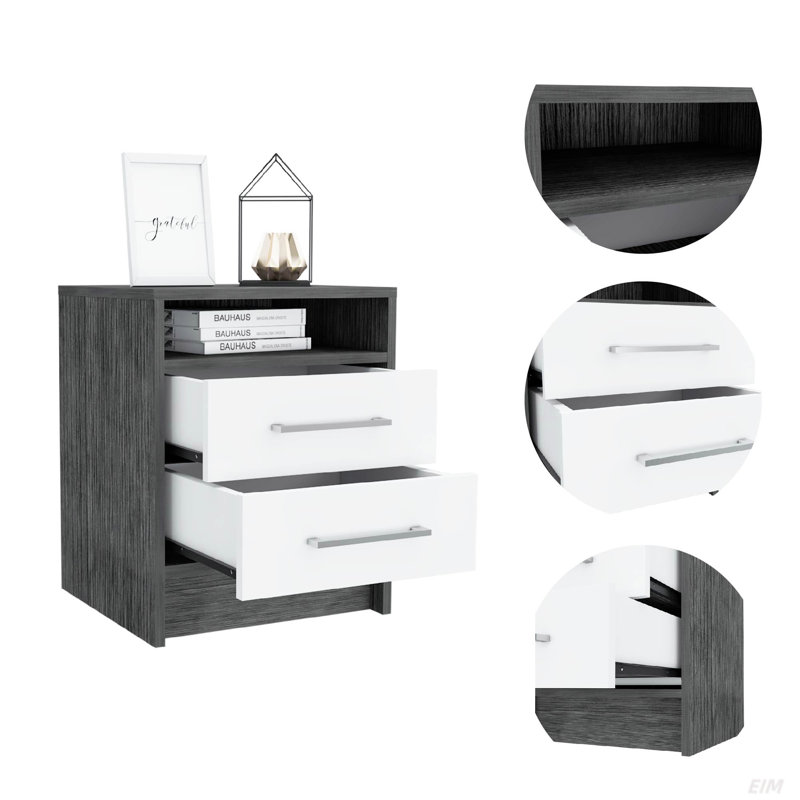 Stylish And Multifunctional Design 2-Drawer 1-Shelf Rectangle Nightstand, Gray