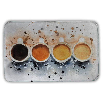 Four cups of coffee with paint splash Bath Mat with Non-Slip Backing - Quick Dry Memory Foam Bathroom Rug - Absorbent - Modern Plush Spa-Style - Machine Washable