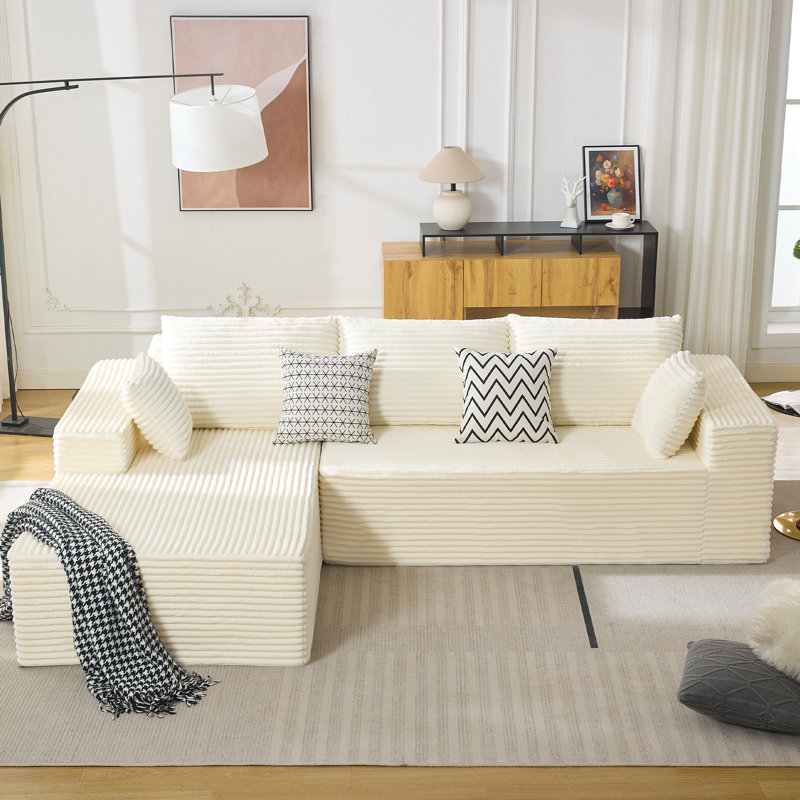 Ensemble de conversation modulaire en L à 2 pièces avec méridienne convertible 2 pièces sans assemblage requis, Blanc