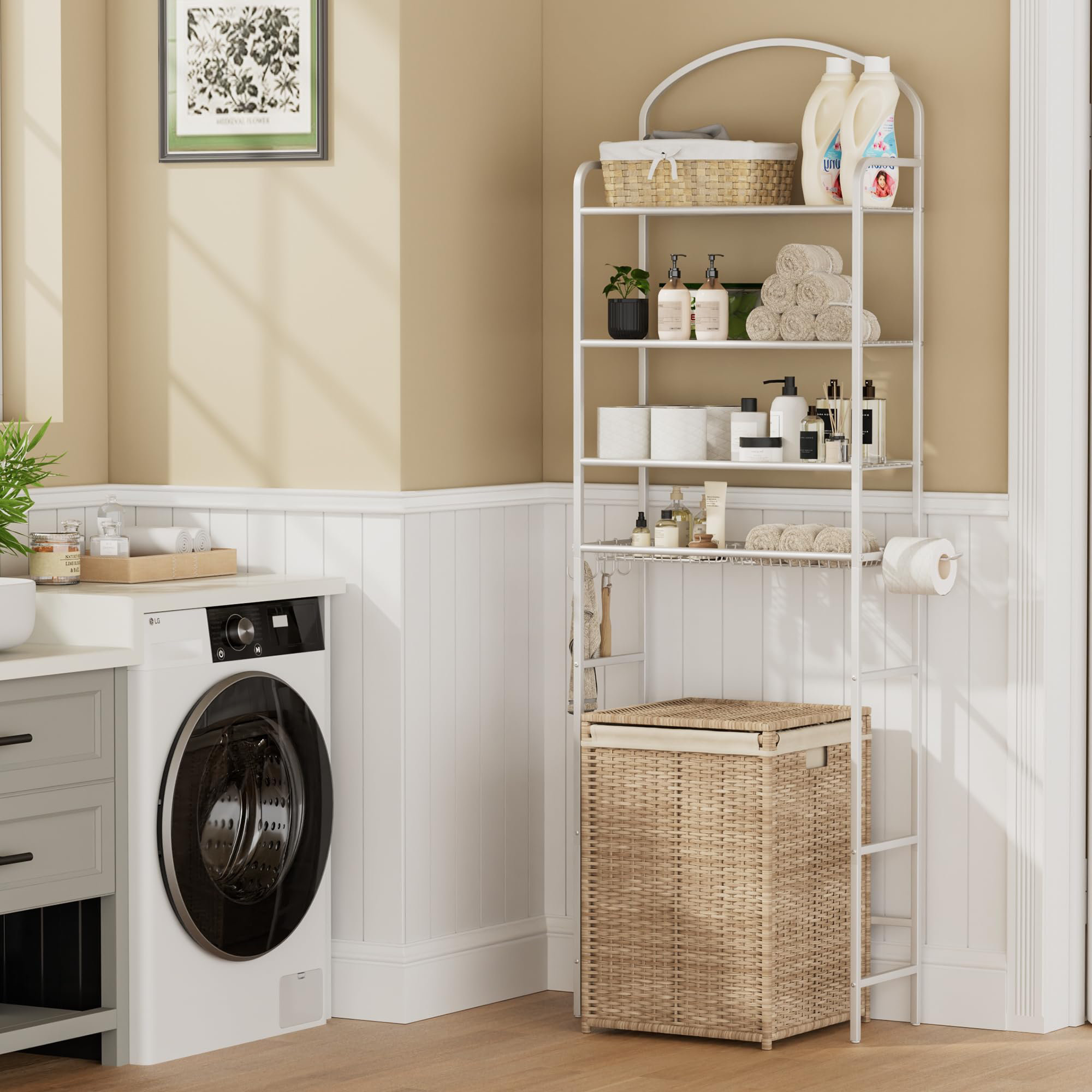 ALLZONE 4-Tier Over The Toilet Storage Shelf, Wood Bathroom ALLZONE 4-Tier Over The Toilet Storage Shelf, Wood Bathroom