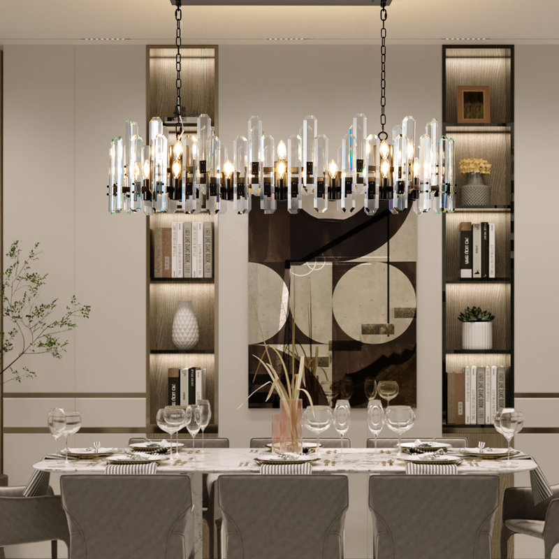  Modern Luxury Crystal Chandelier, Satin Black
