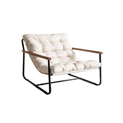 Fauteuil d'appoint en boucle avec accoudoirs en bois et structure métallique robuste, fauteuil de lecture confortable en sherpa rembourré, pour salon, chambre, balcon ou véranda
