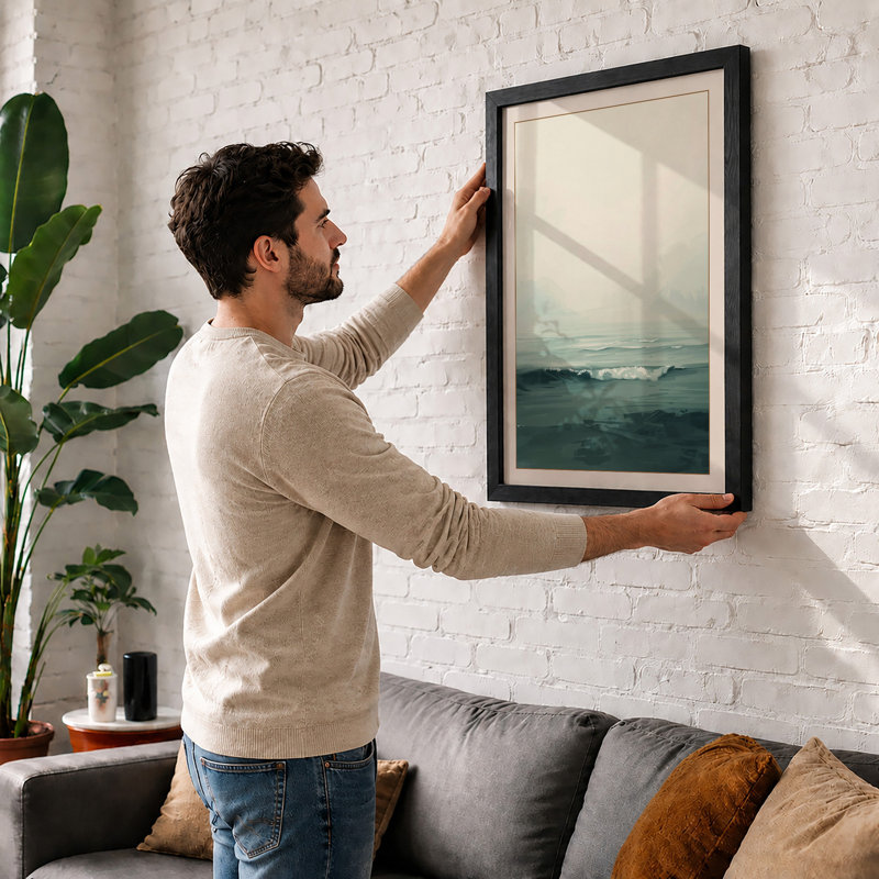 Calm Waters Coastal - Framed Print, A2 - 59.4 x 42.0 cm, Black