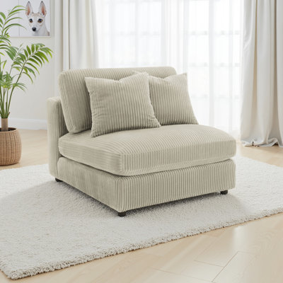 Fauteuil modulaire sans accoudoirs Lain avec 2 coussins décoratifs, velours côtelé