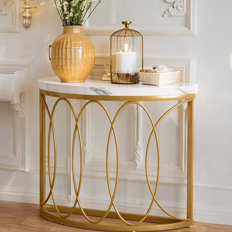 Console en faux marbre, canapé d'entrée en demi-lune de 43 po