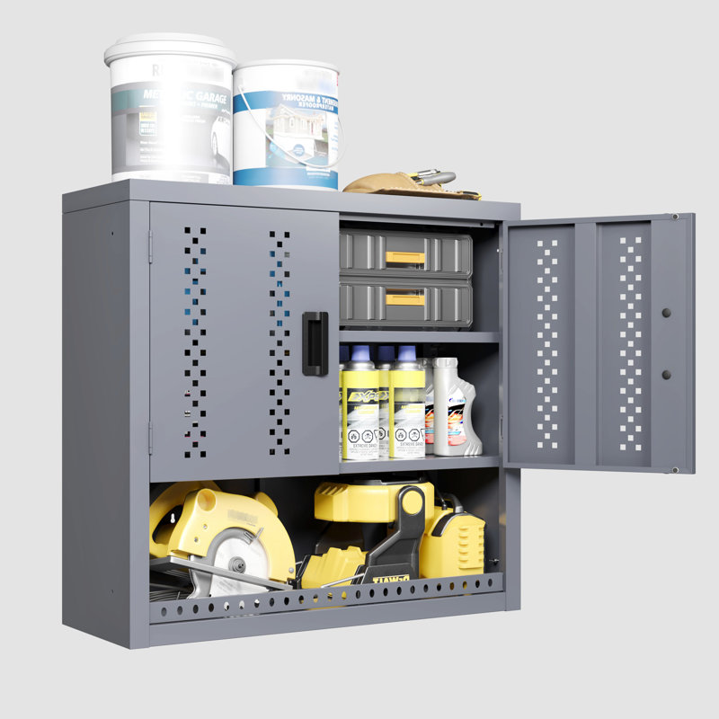 29.96" H Gray Metal Garage Cabinet With Door, Wall - Mounted Storage For Basements, Warehouses, Kitchens, Flexible Design, Precise Hinge Steel Quick Setup, Shelf Customization
