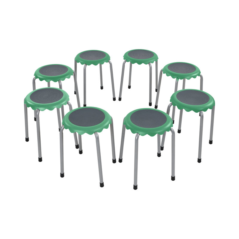Emerald Green Stackable Plastic Stools with Steel Legs, 8-Piece Set