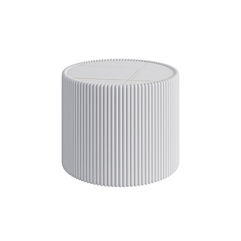 Table basse en bois fritté avec plateau cylindrique, Blanc lait