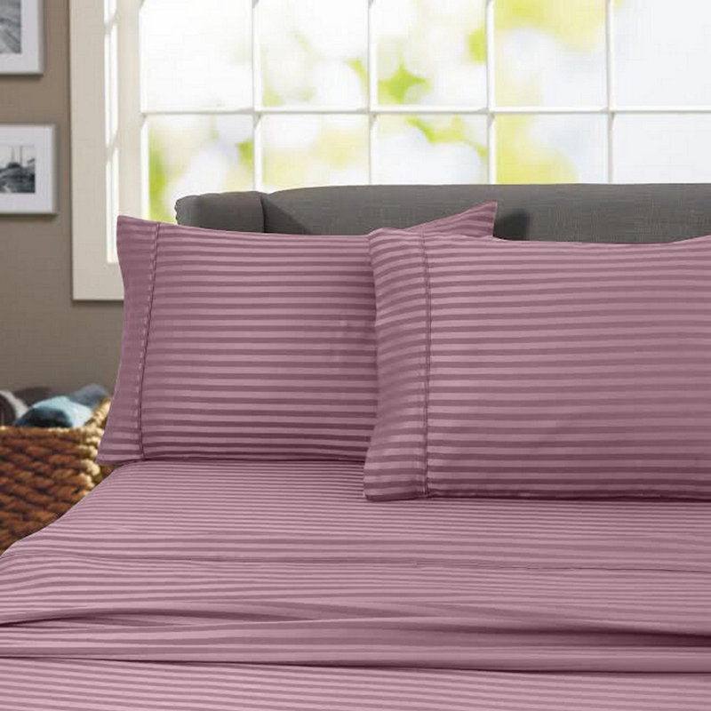 Hotel London Egyptian Cotton Striped Sheet Set, Purple, Twin Sheet Set with 1 Pillowcase