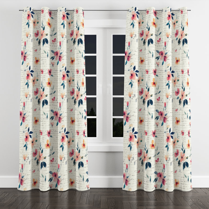 Rideaux de fenêtre French Country - Rideau à œillets à motif floral rose Cottage - 1 panneau, L 52 po x L 84 po