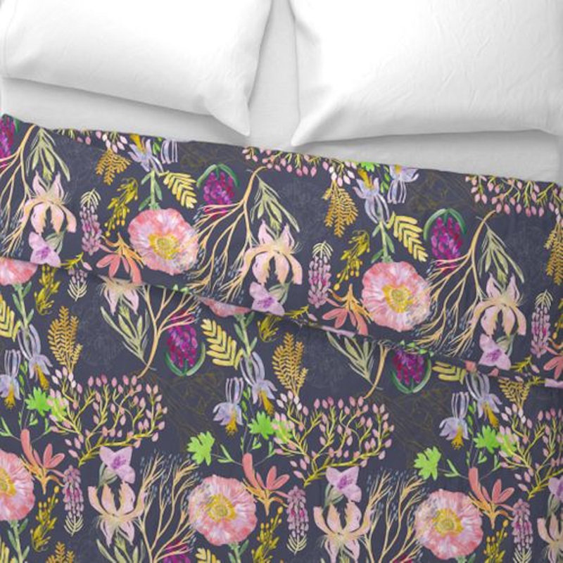 Jubilation Sateen Duvet Cover, Queen Duvet Cover, Black