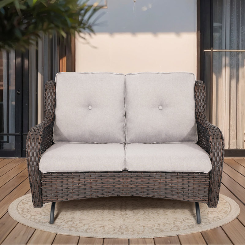 Schutt 51.18'' Wide Straight Loveseat with Cushions, Brown, Beige