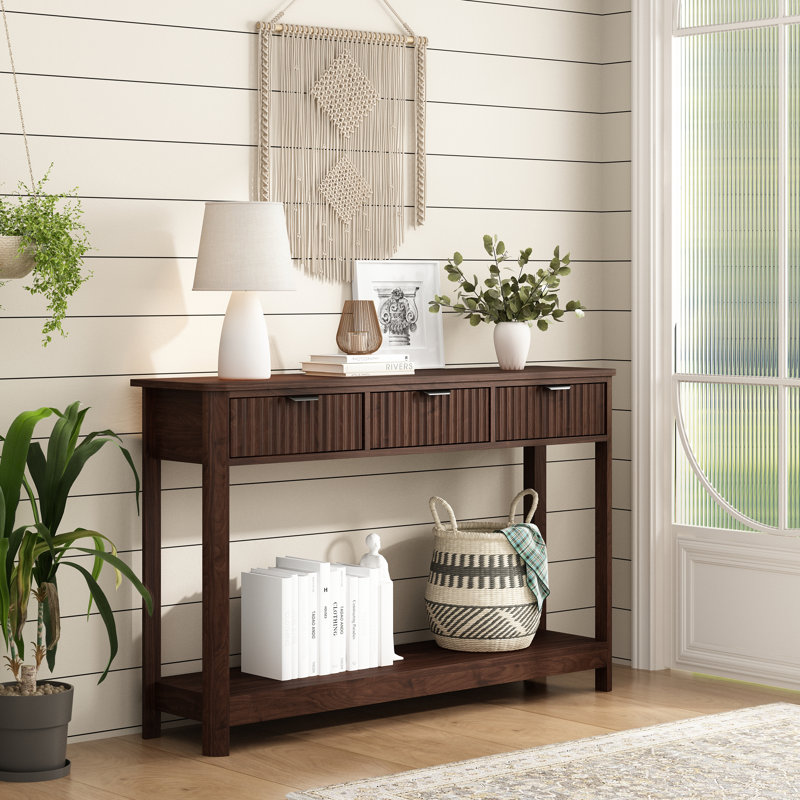Denise 47.2" Console Table with 3 Fluted Drawers, Brown, Brown