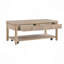 Table de centre de salon classique en bois naturel avec deux tiroirs et une tablette ouverte