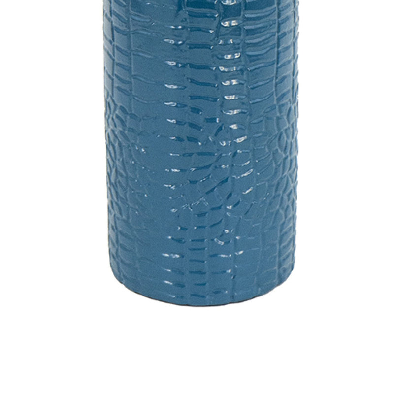 Vase Dany, texture crocodile, base étanche, aluminium bleu 10 pouces