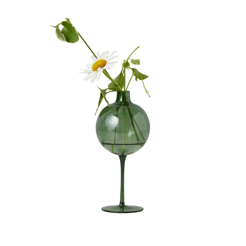 Vase en verre à vin - 10 cm L x 10 cm l x 22 cm H - Vert sapin, L 4 po x l 4 po x H 8,75 po, Vert épinette