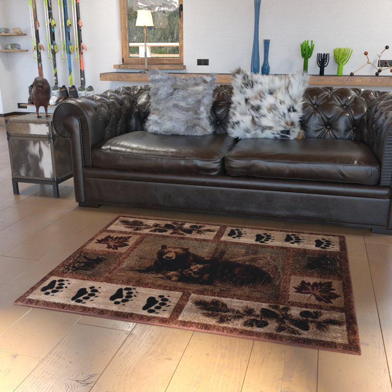 Nature Inspired Mother Bear with 2 Cubs Indoor Olefin Area Rug, Rectangle 4' x 5'
