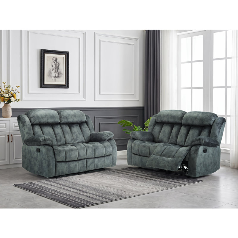 Ensemble de 2 canapés inclinables manuels en microfibre de 62 po de largeur, Gris foncé