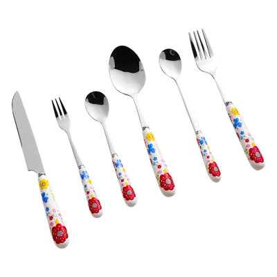 Stainless Steel 6 Piece Set Knife Fork Spoon Creative Ceramic Handle Knife And Fork Chopsticks Western Food Steak -  Winston Porter, 0190CB23BF034B39B2F5E3572590CE2E
